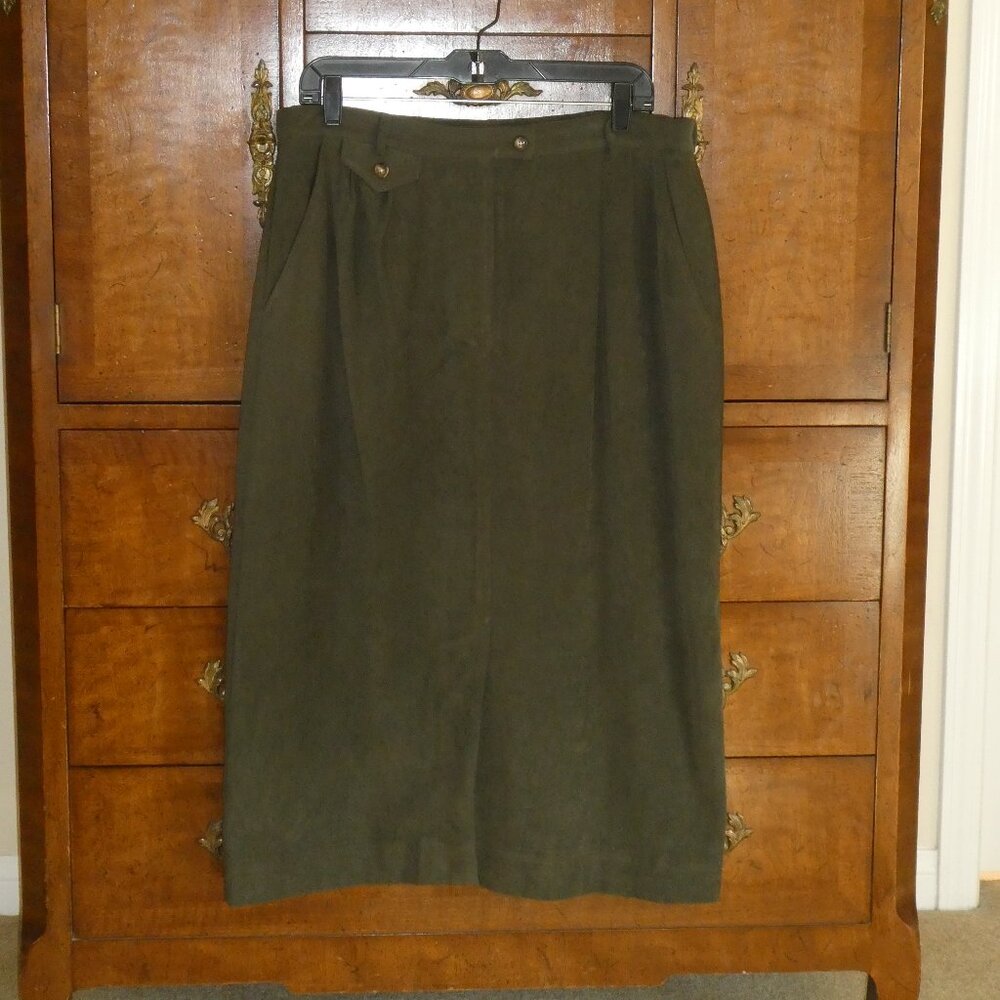 Orvis Faux Suede Olive Green A-Line Skirt Size 16